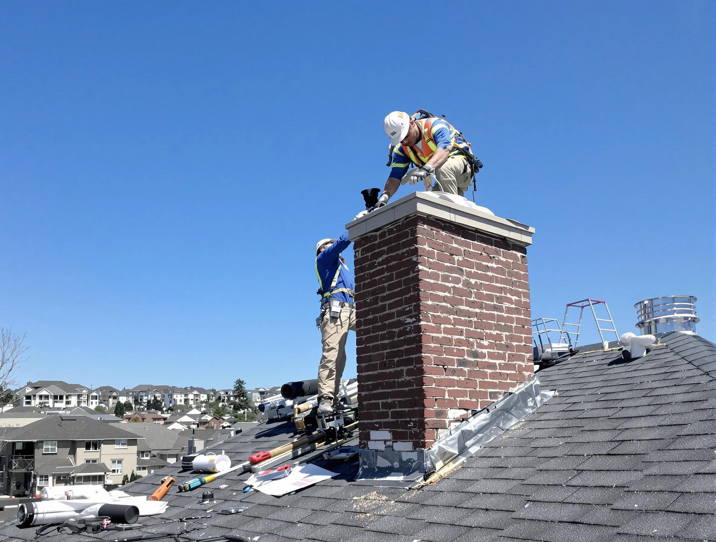 East Providence Chimney Sweep repairing a chimney crown in East Providence, RI