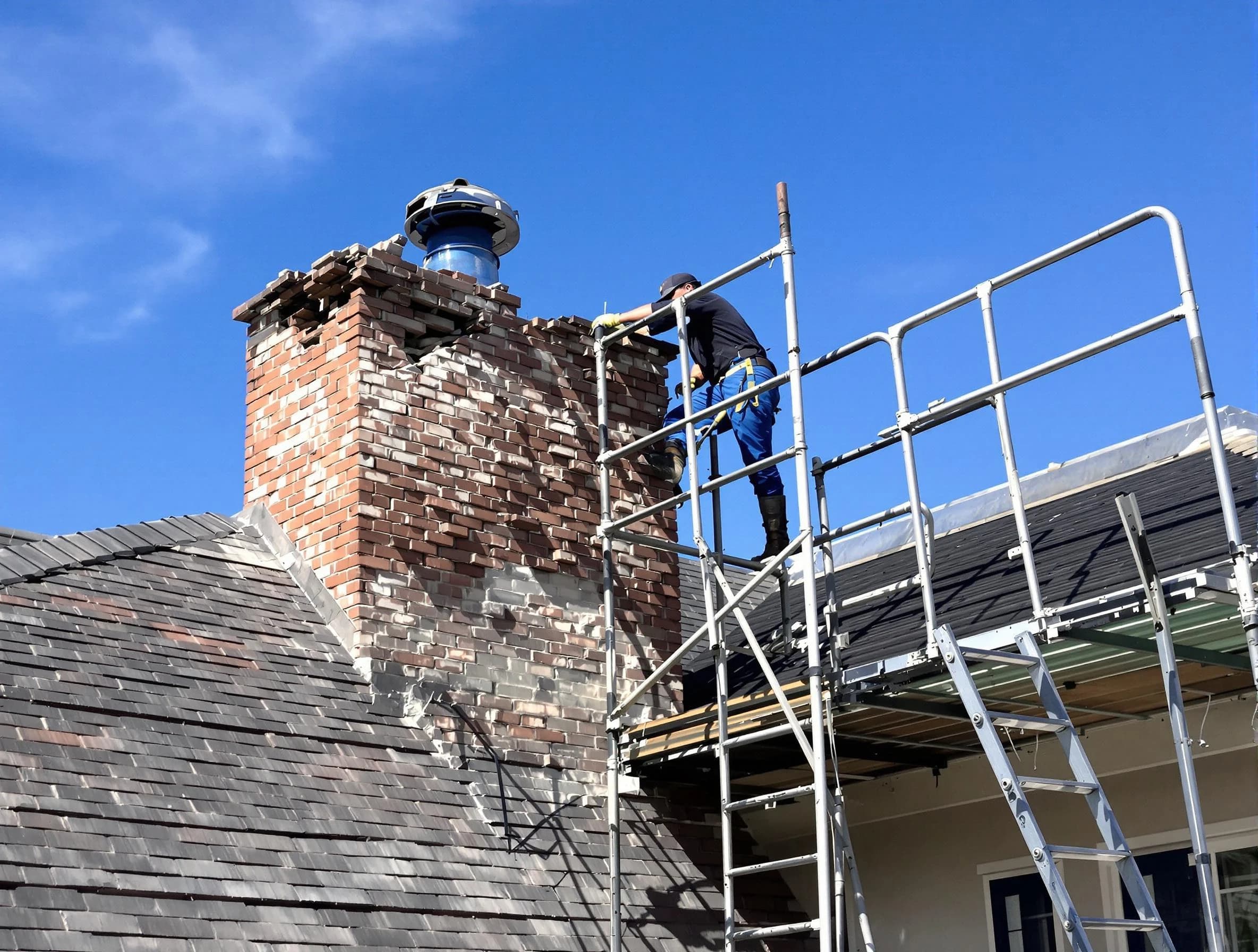 Rebuilding a chimney structure by East Providence Chimney Sweep in East Providence, RI