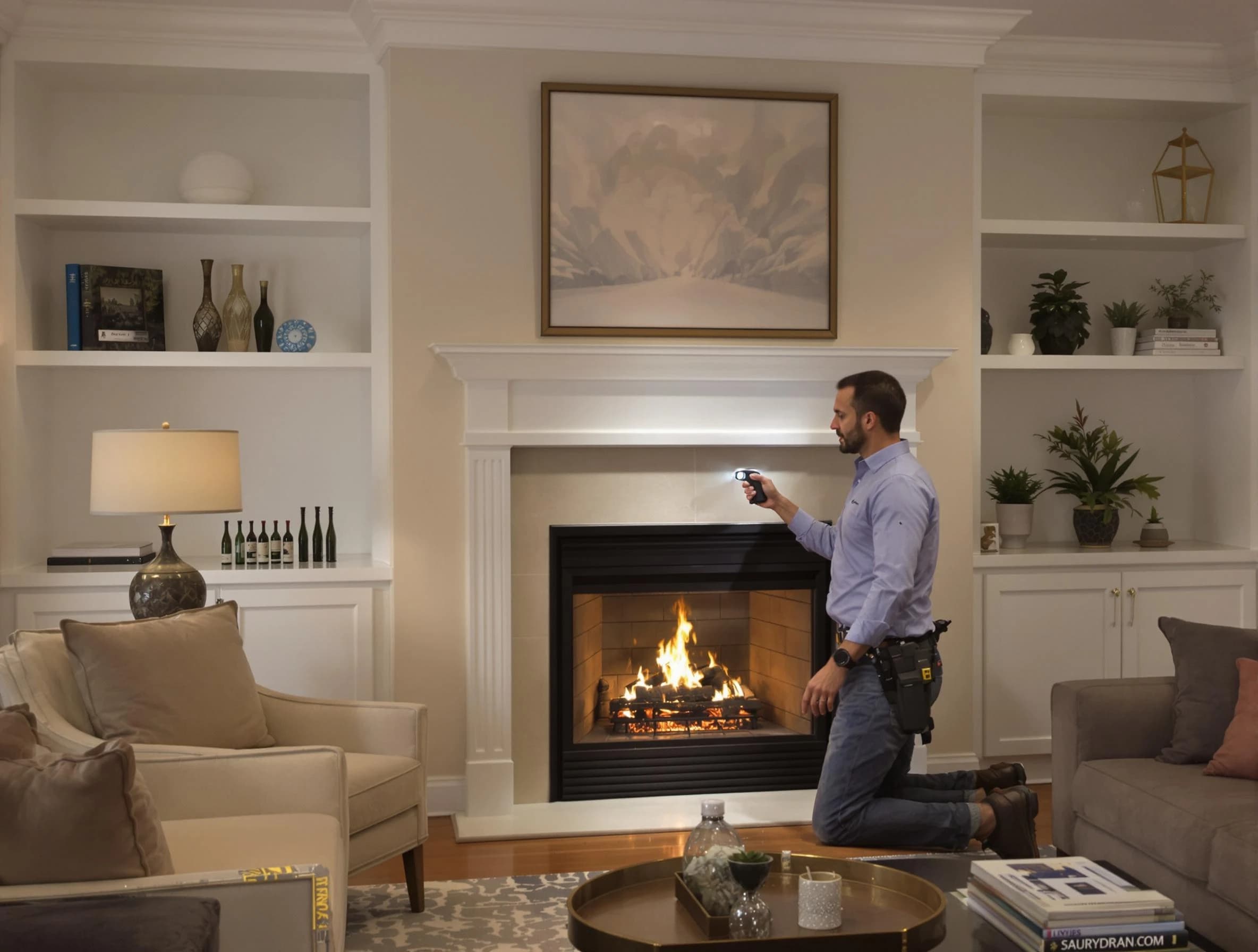 East Providence Chimney Sweep conducting a fireplace safety inspection in East Providence, RI