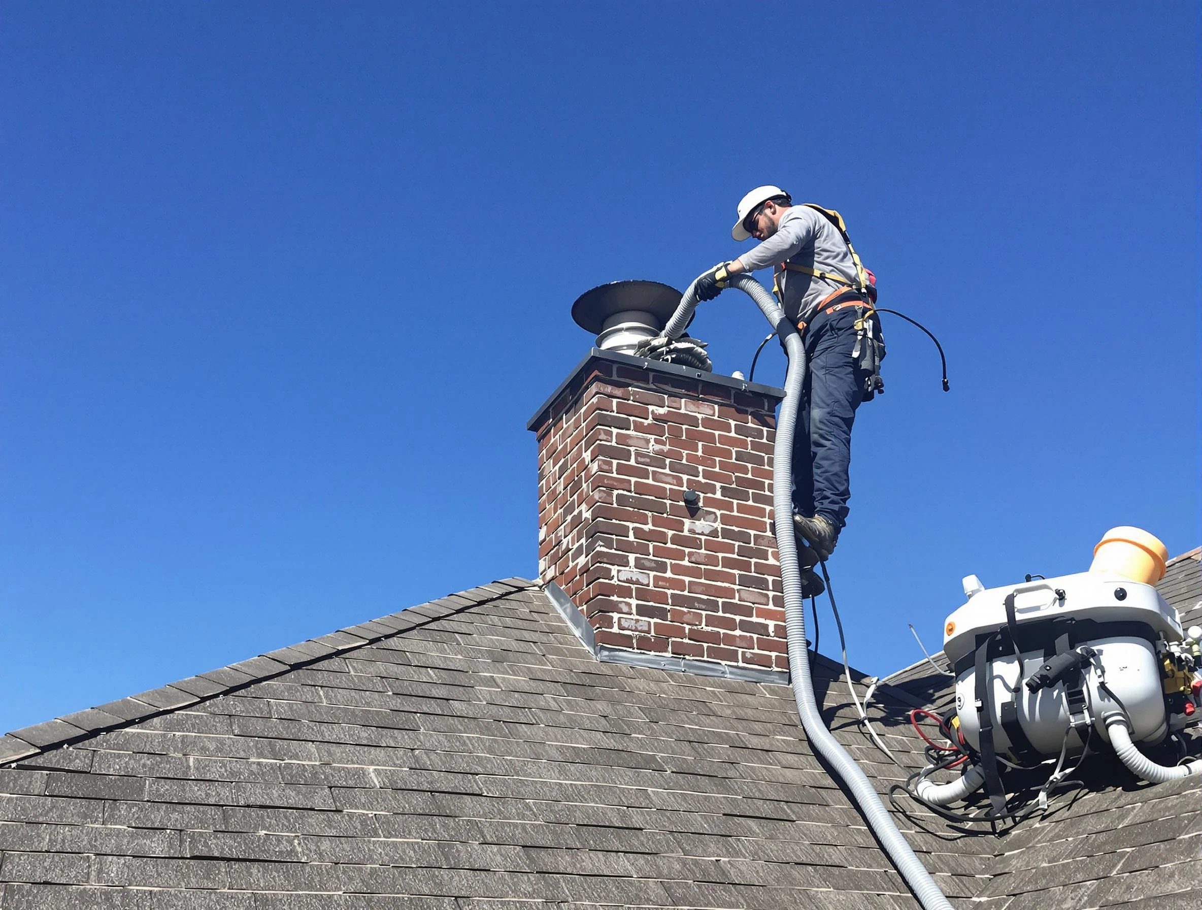 Dedicated East Providence Chimney Sweep team member cleaning a chimney in East Providence, RI