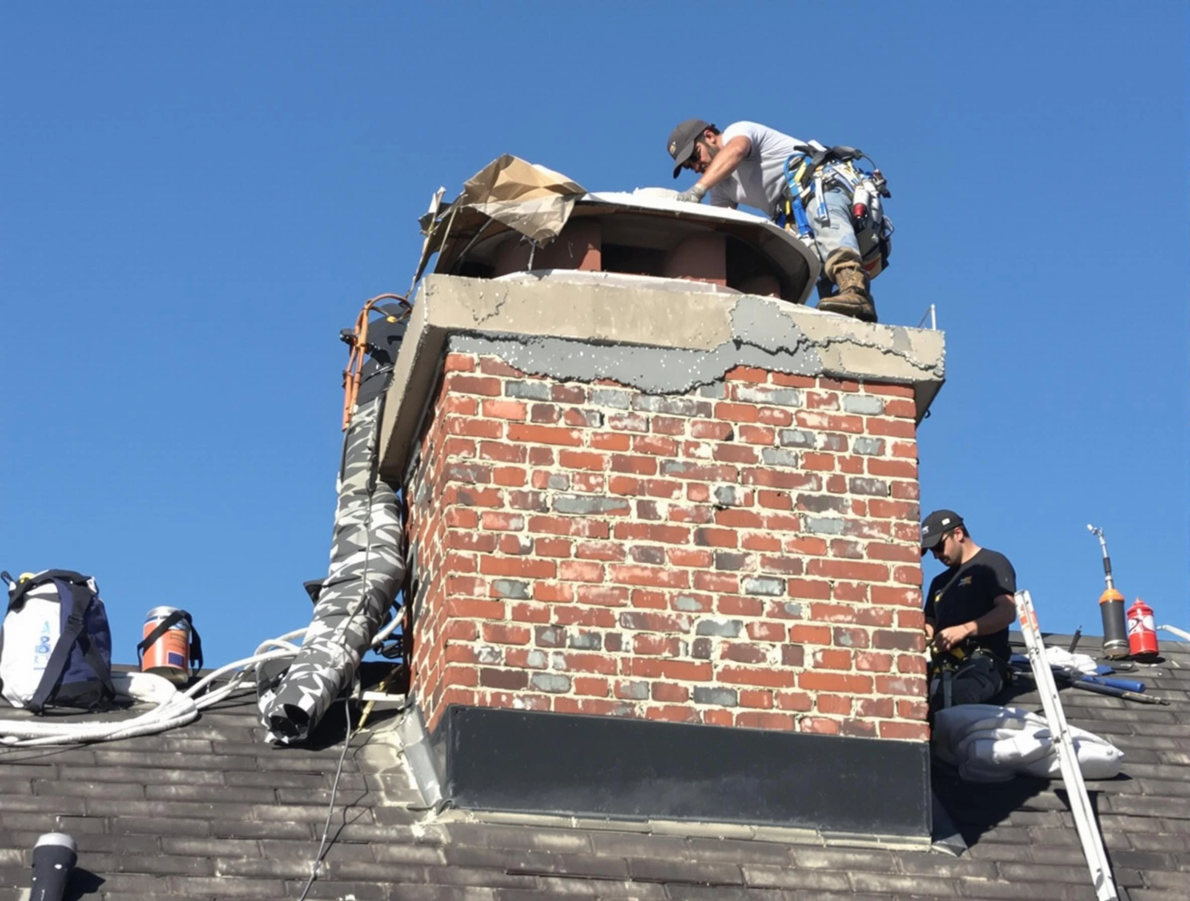 East Providence Chimney Sweep installing a custom chimney crown in East Providence, RI