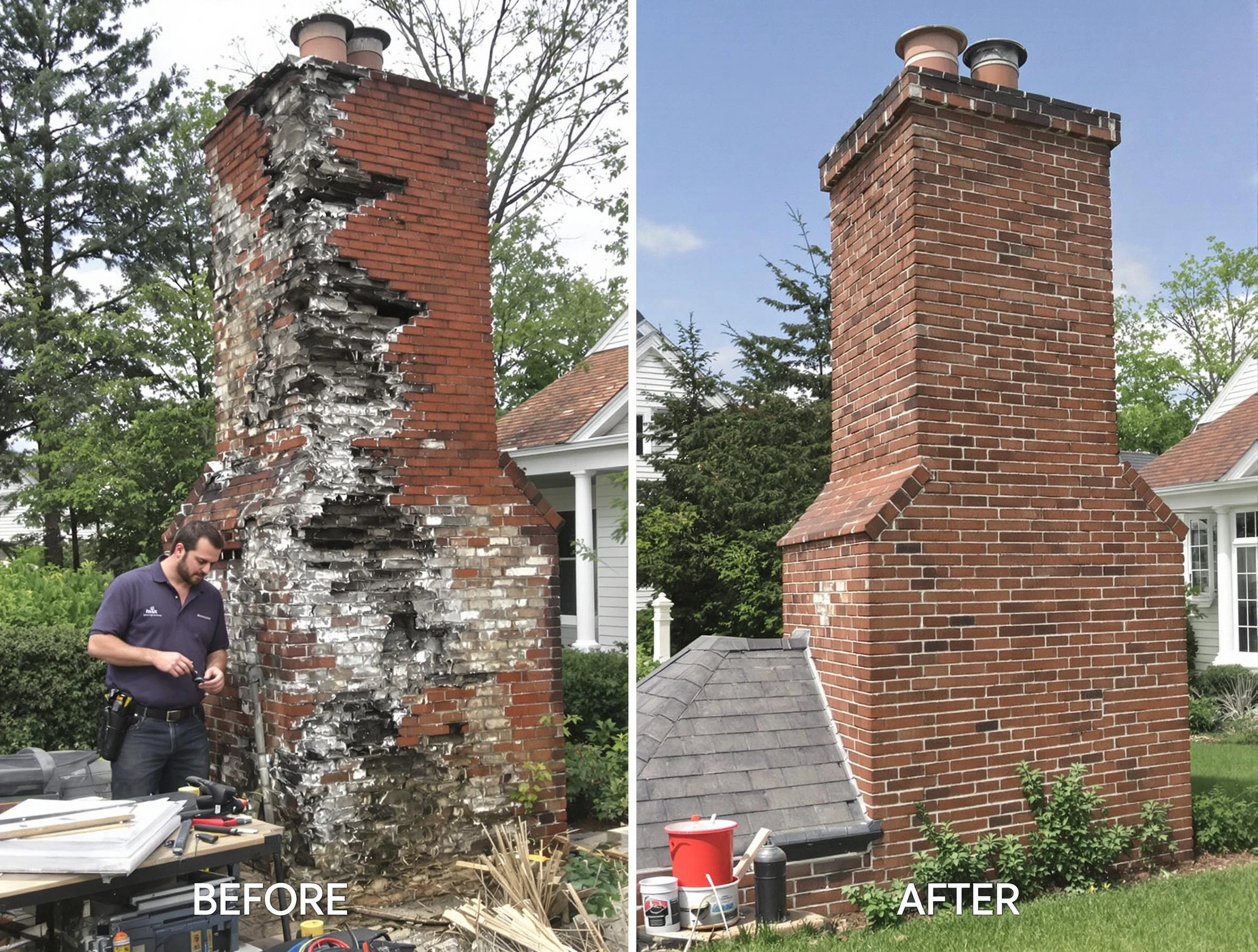 East Providence Chimney Sweep performing a full chimney restoration in East Providence, RI