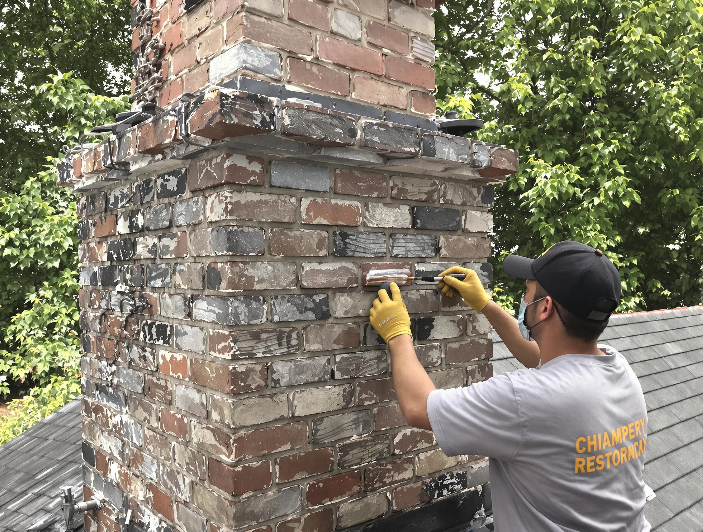 In-progress chimney restoration by East Providence Chimney Sweep in East Providence, RI